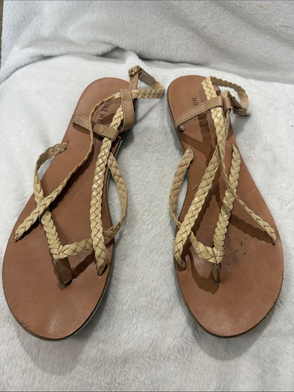 Nine West Braided Strappy Sandals in Tan/Cream